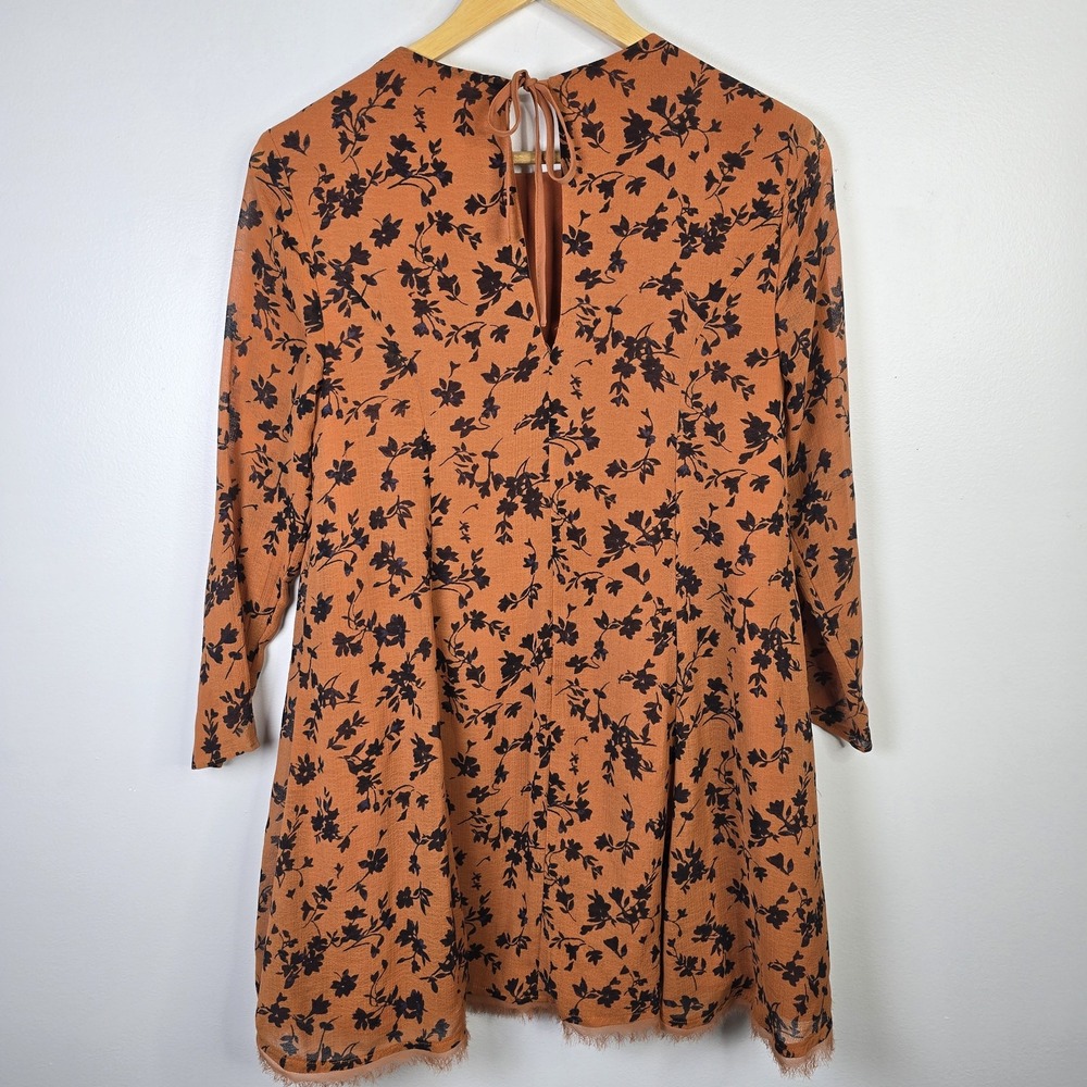 Kimchi Blue Women S Orange Floral Print Long Sleeve Tie Back Mini Dress - Picture 2 of 6